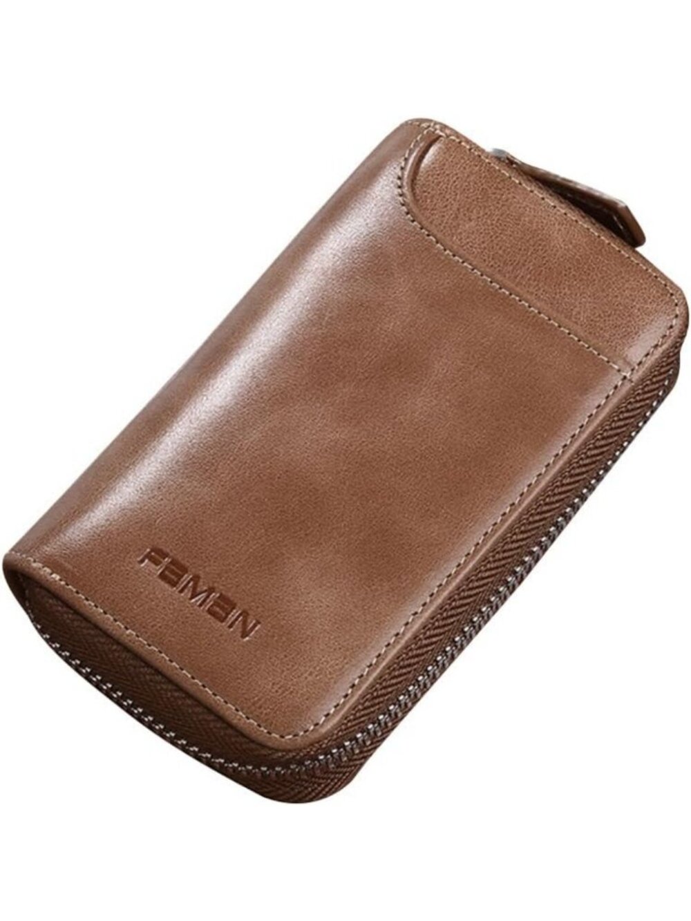 Genuine Leather Key Case & Card Holder Wallet with 6 Hooks - Portable Key Pouch